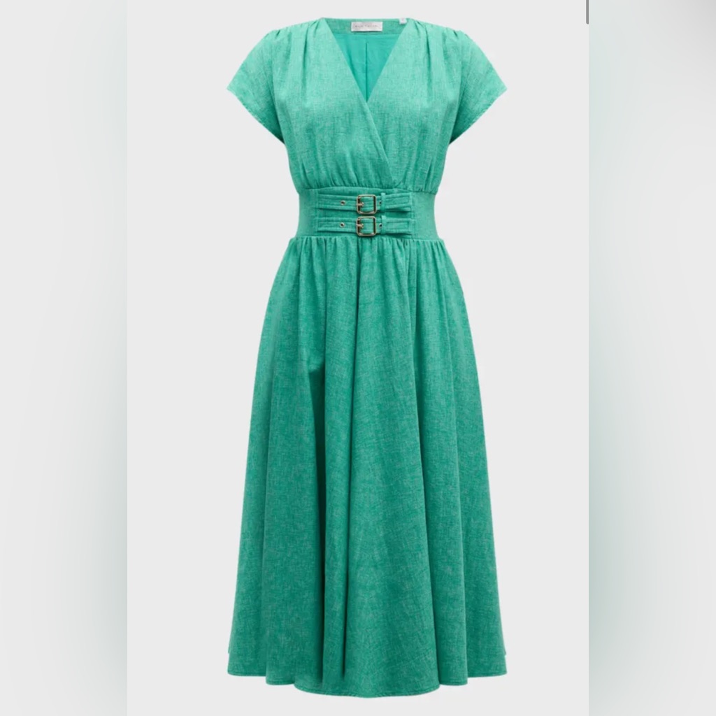 The Romina Buckle-Embellished A-Line Midi Dress Size 14 In Neptune Green